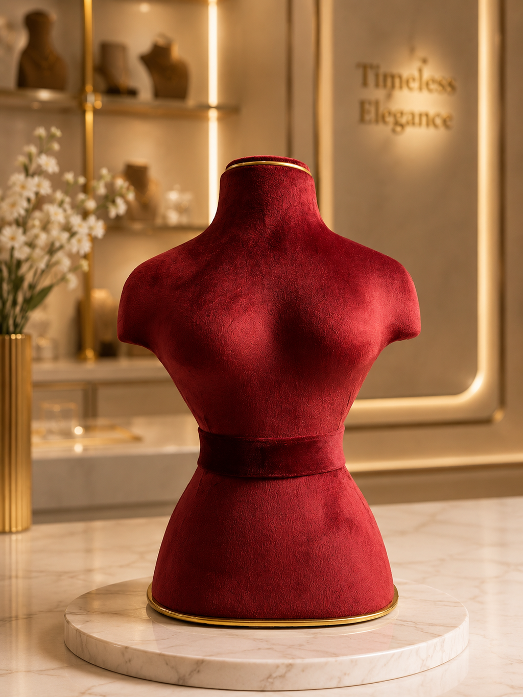 Premium Velvet Jewellery Display Bust Stand with Gold Trim | Necklace Display Dummy – 12.25 Inch