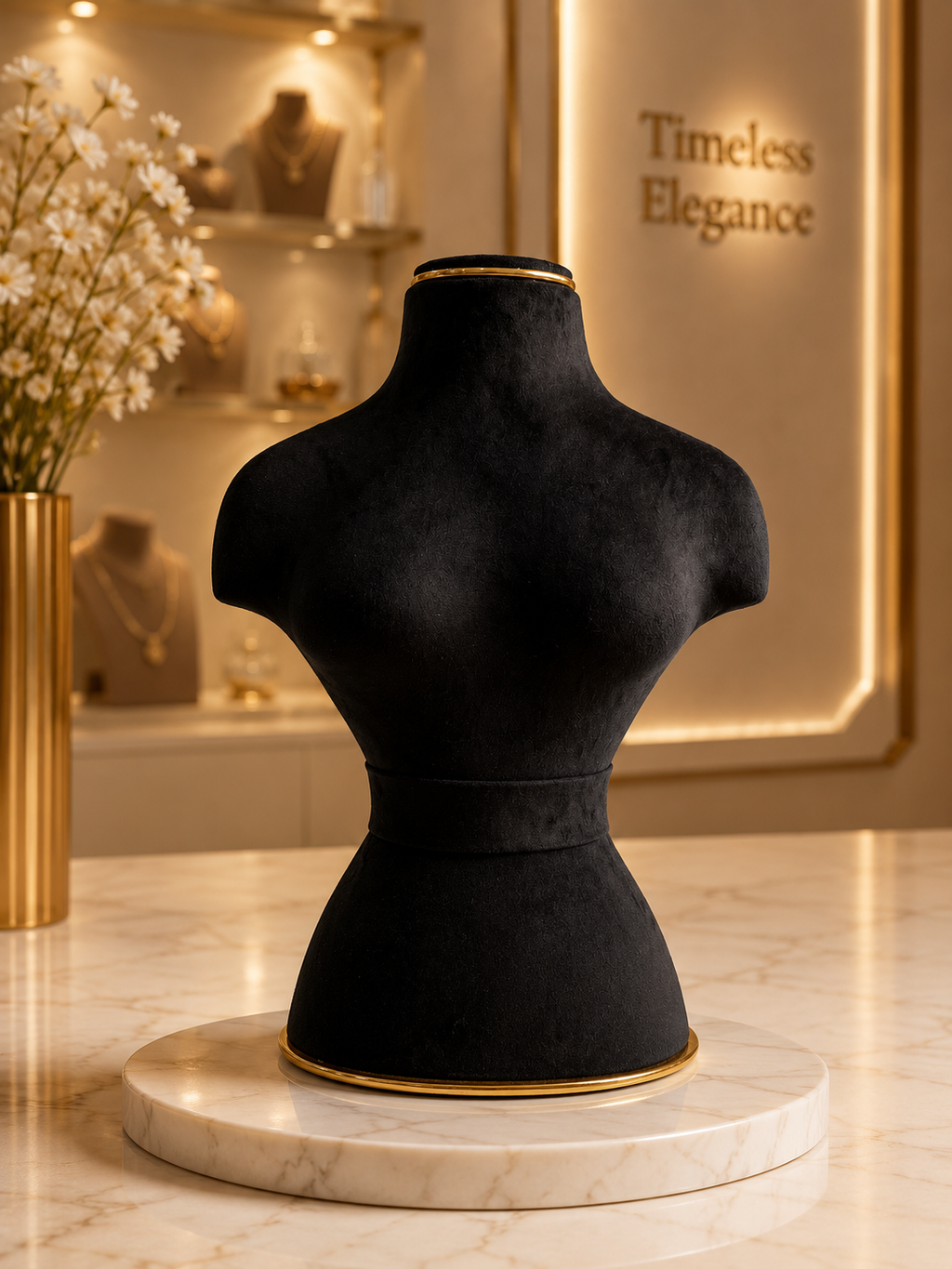 Premium Velvet Jewellery Display Bust Stand with Gold Trim | Necklace Display Dummy – 12.25 Inch