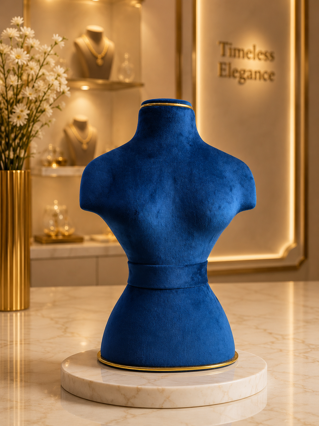 Premium Velvet Jewellery Display Bust Stand with Gold Trim | Necklace Display Dummy – 12.25 Inch